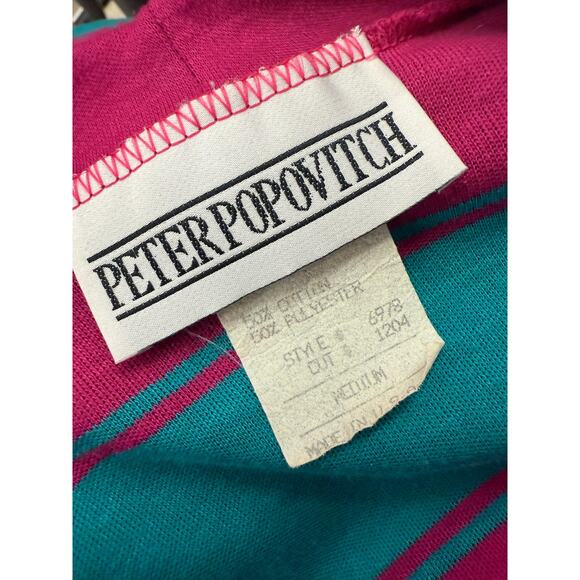 Vtg Peter Popovitch women M Striped Pink Green Button V Neck Slouchy cardigan - Picture 4 of 4